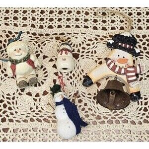 Charming Vintage Lot of 4 Various Snowman Christmas Ornaments (read)